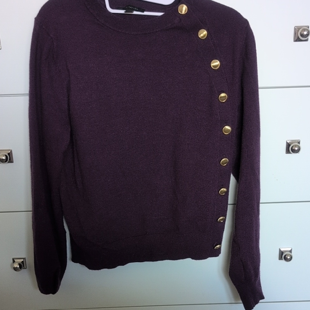 Ann Taylor Purple Button-Accent Sweater